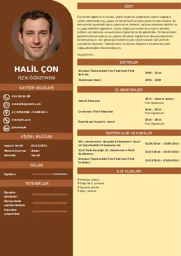 Fizik Öğretmeni CV Örnekleri cv indir